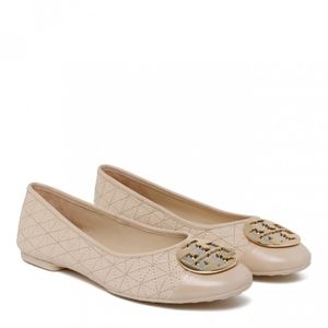 Tory Burch Beige Calf Leather Ballerina Shoes